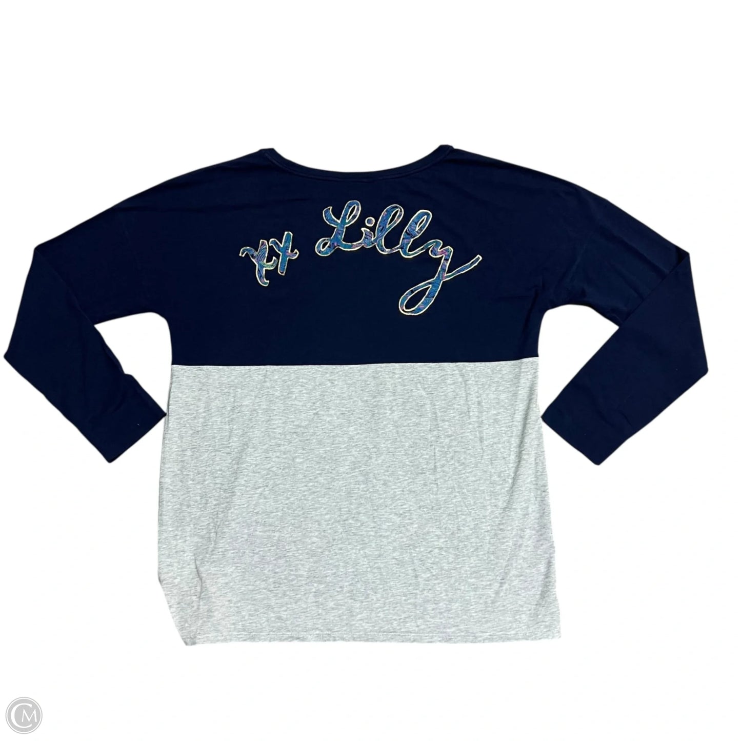 Top Long Sleeve Designer By Lilly Pulitzer In Blue & Grey, Size: M