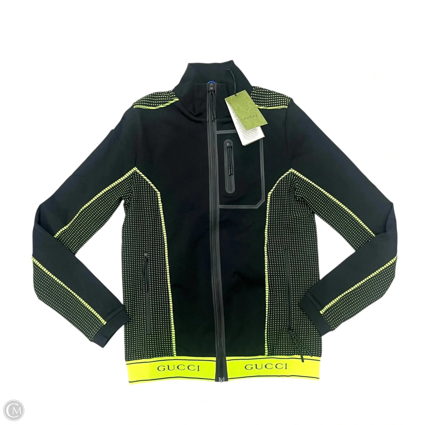 Jacket Luxury Designer By Gucci In Black & Green, Size: M