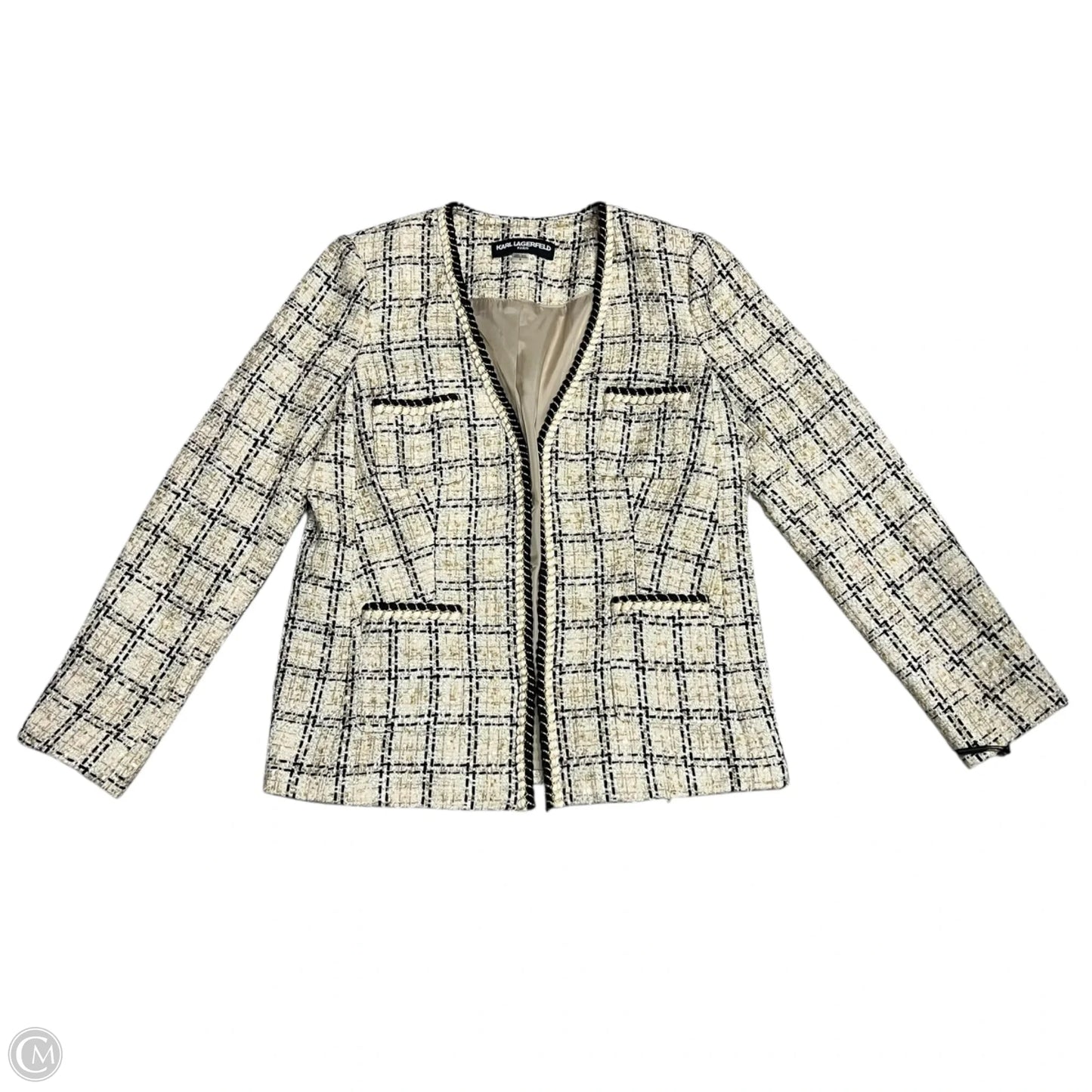 Blazer Designer By Karl Lagerfeld In Black & Tan, Size: M