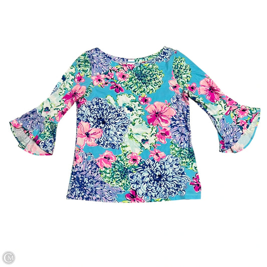 Top 3/4 Sleeve Designer By Lilly Pulitzer In Blue & Pink, Size: M