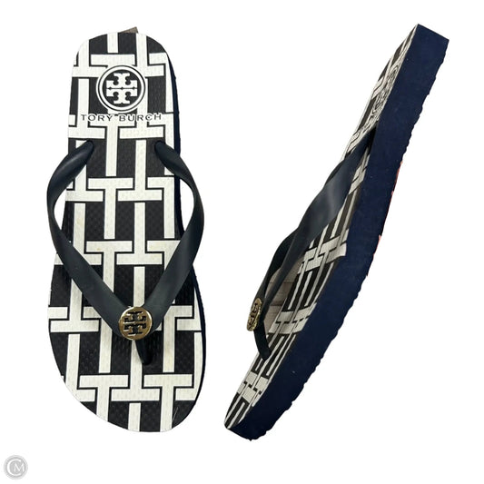 Sandals Designer By Tory Burch In Blue & White, Size: 9