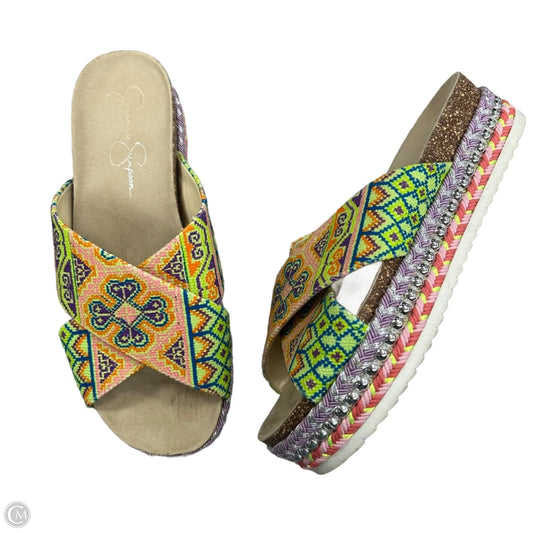 Sandals Heels Platform By Jessica Simpson In Green & Orange, Size: 9