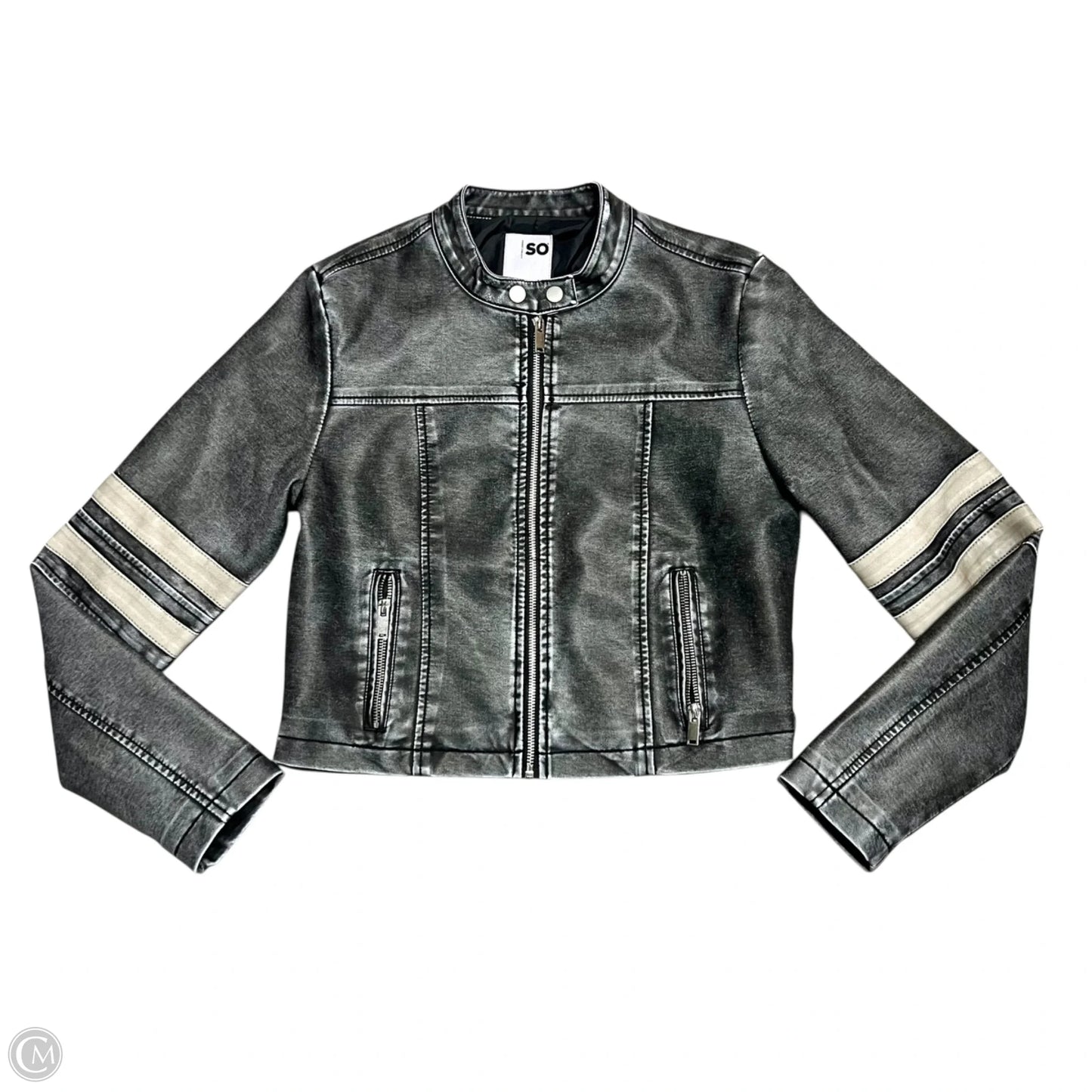 Jacket Moto By So In Grey & Tan, Size: S