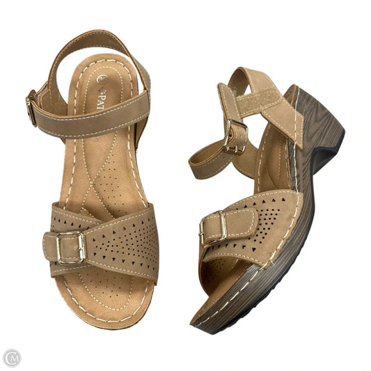 Sandals Heels Wedge By Spring Step In Tan, Size: 8.5