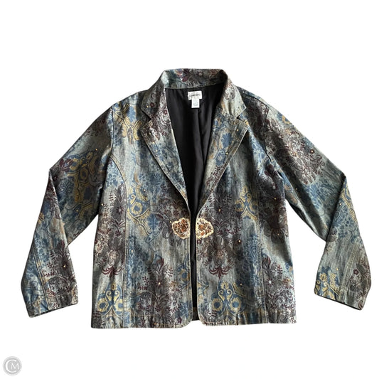 Jacket Denim By Chicos In Blue & Red, Size: Xl