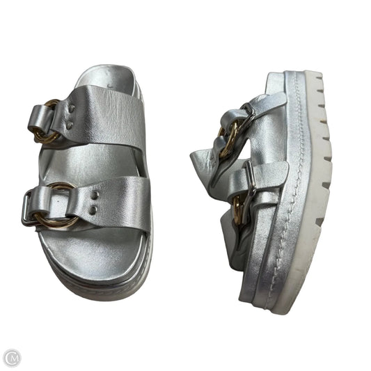 Sandals Flats By J Slides In Silver, Size: 6.5
