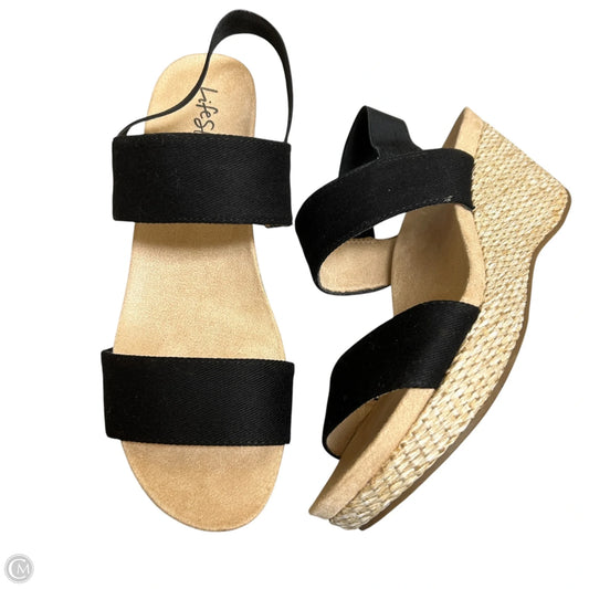 Sandals Heels Wedge By Life Stride In Black & Cream, Size: 9