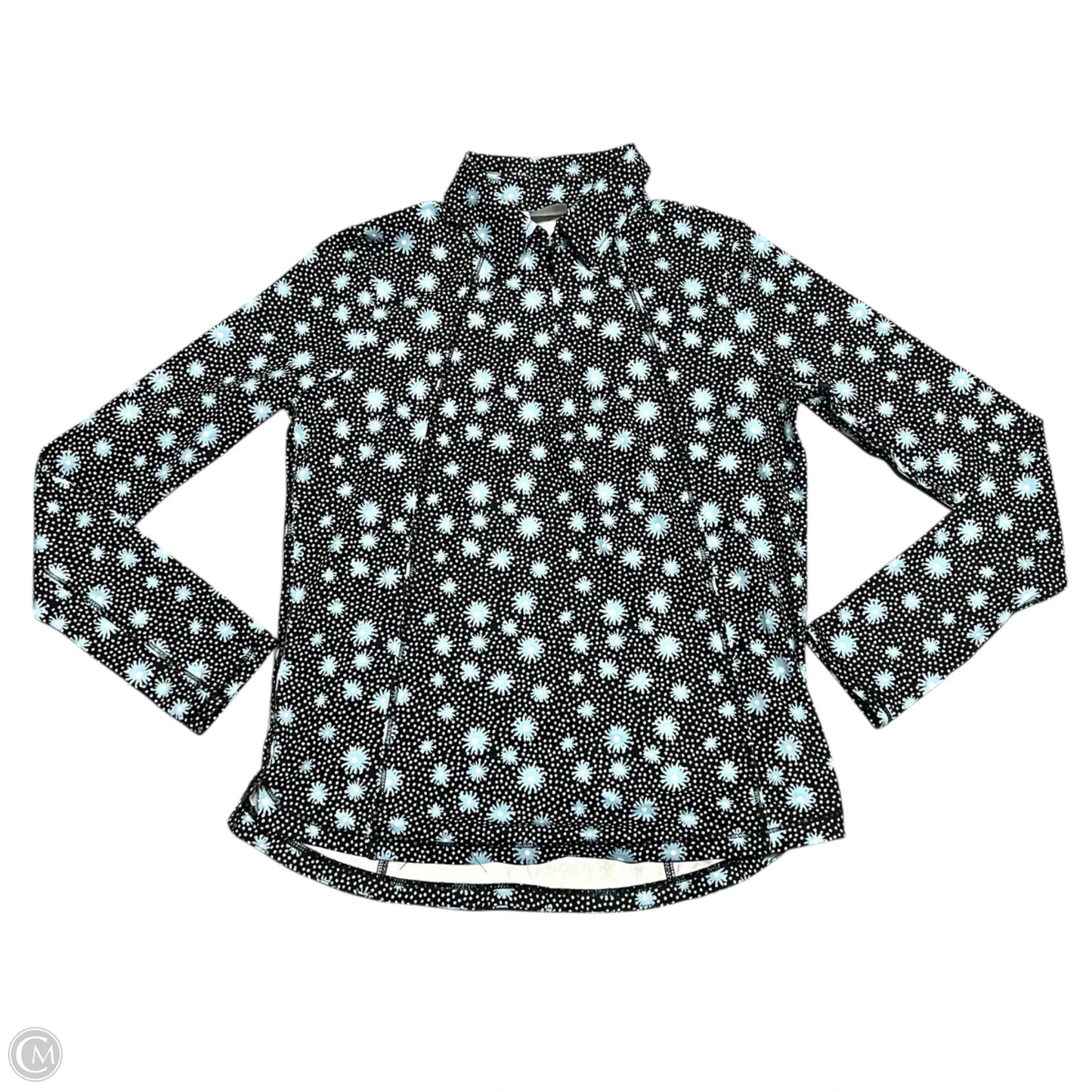 Athletic Top Long Sleeve Collar By Belyn Key In Black & Blue, Size: S
