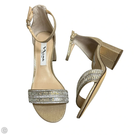 Sandals Heels Block By Nina In Gold, Size: 5