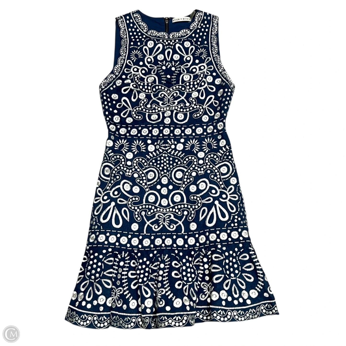 Dress Designer By Alice + Olivia In Blue & White, Size: Xs