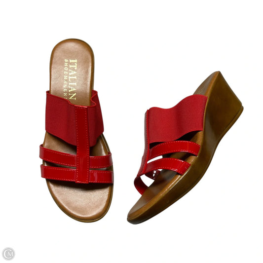 Sandals Heels Wedge By Italian Shoemakers In Red & Tan, Size: 8