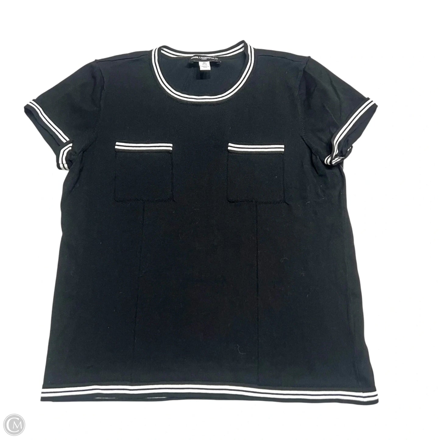 Top Short Sleeve Designer By Karl Lagerfeld In Black & White, Size: M