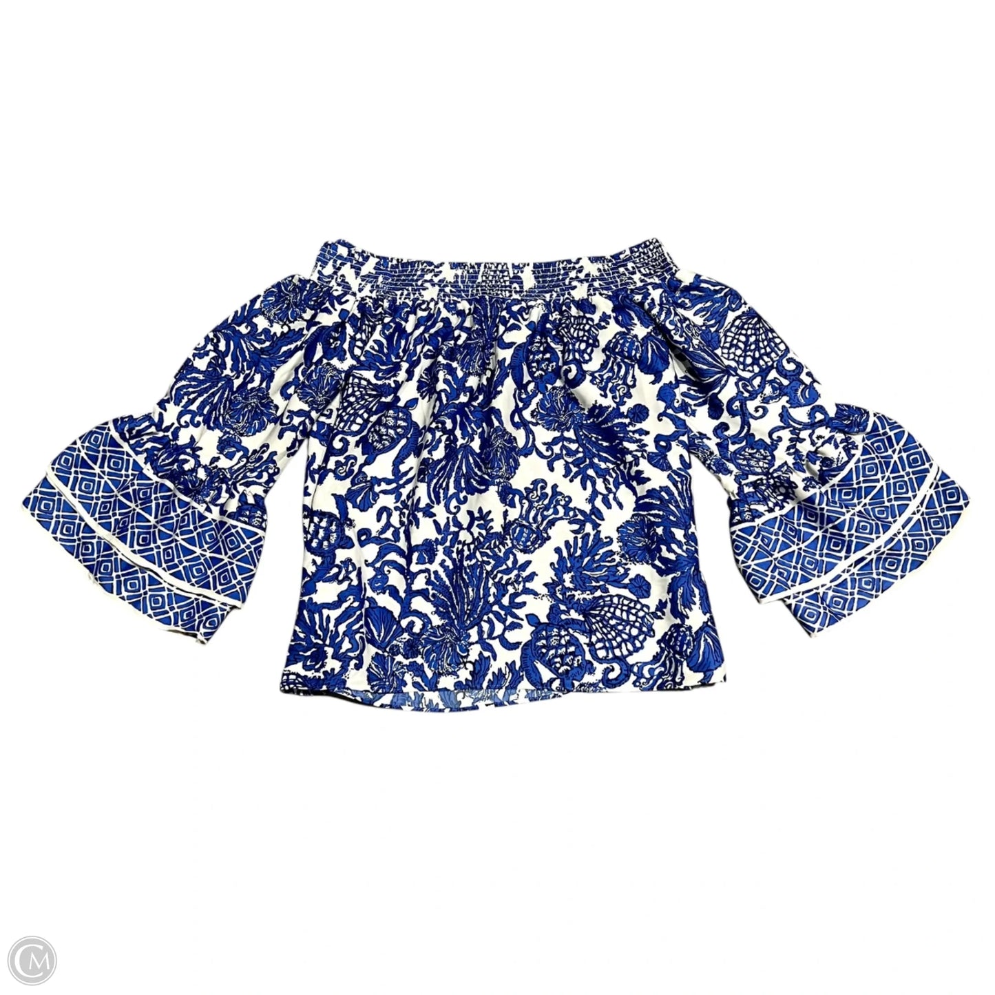 Top 3/4 Sleeve Designer By Lilly Pulitzer In Blue & Cream, Size: S