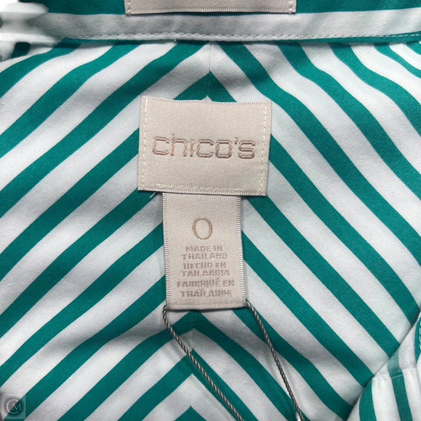 Top Sleeveless By Chicos In Green & White, Size: Xs