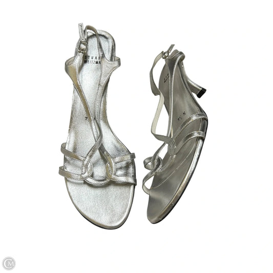 Sandals Designer By Stuart Weitzman In Silver, Size: 9.5