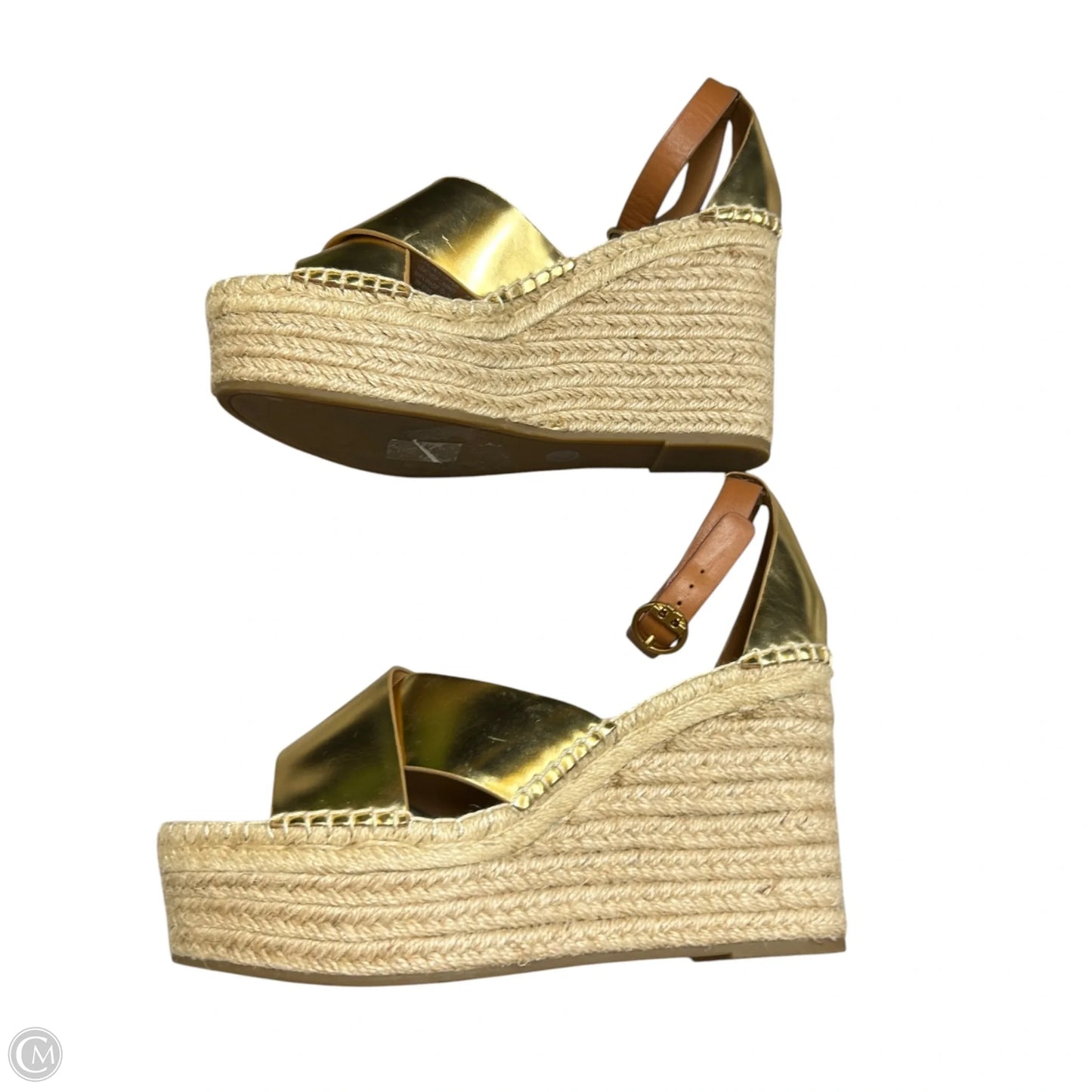 Sandals Designer By Tory Burch In Brown & Gold, Size: 8
