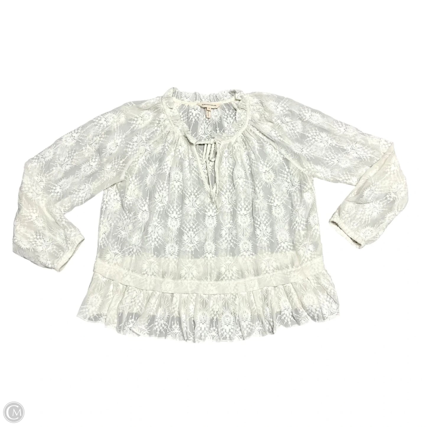Top Long Sleeve By Rebecca Taylor In Cream, Size: S