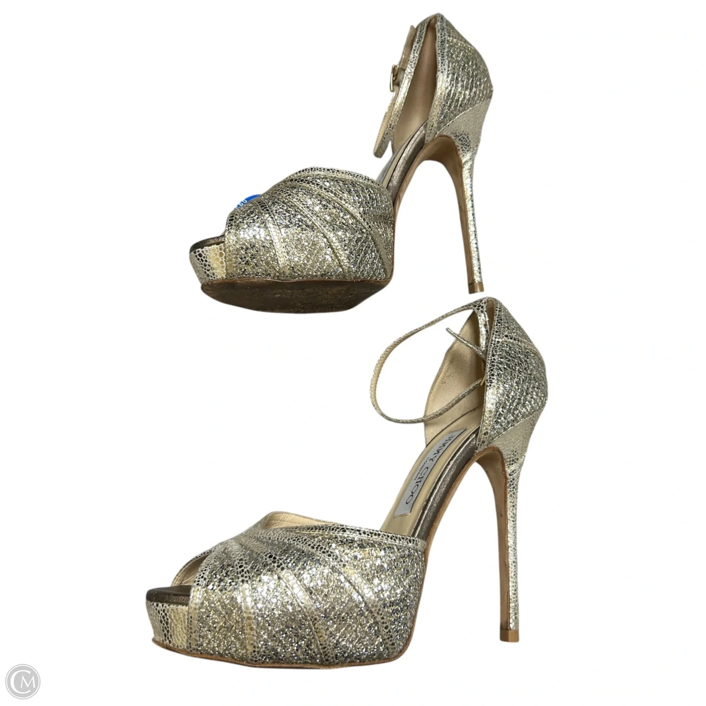 Sandals Luxury Designer By Jimmy Choo In Gold, Size: 6.5