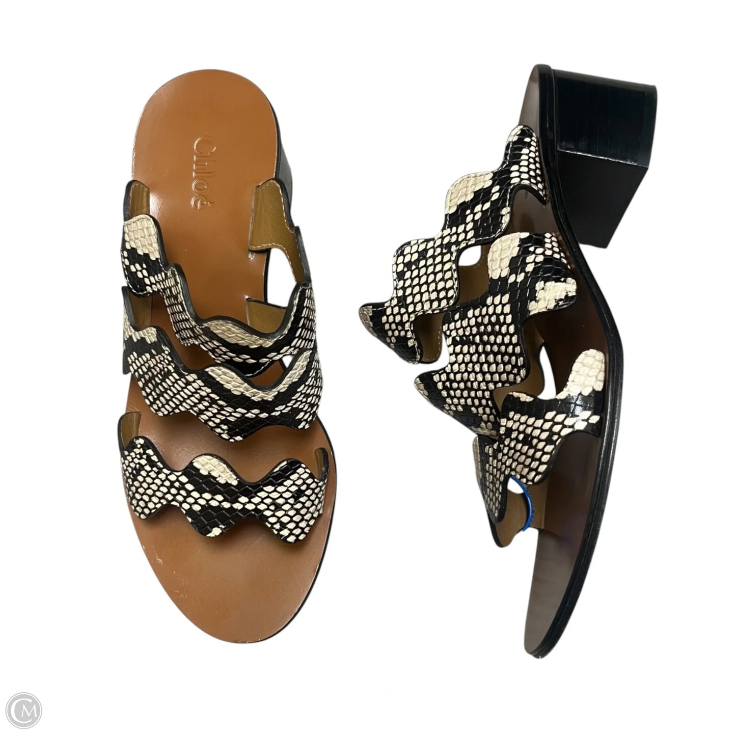 Sandals Luxury Designer By Chloe In Black & Cream, Size: 6