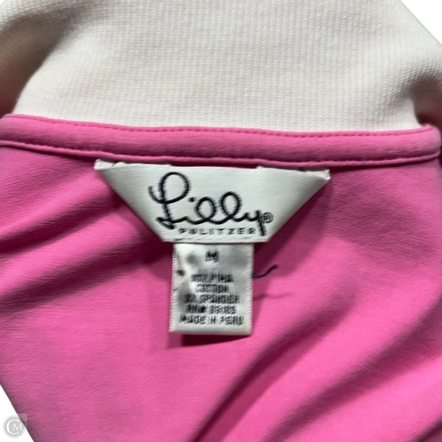 Top Short Sleeve Designer By Lilly Pulitzer In Pink & White, Size: M