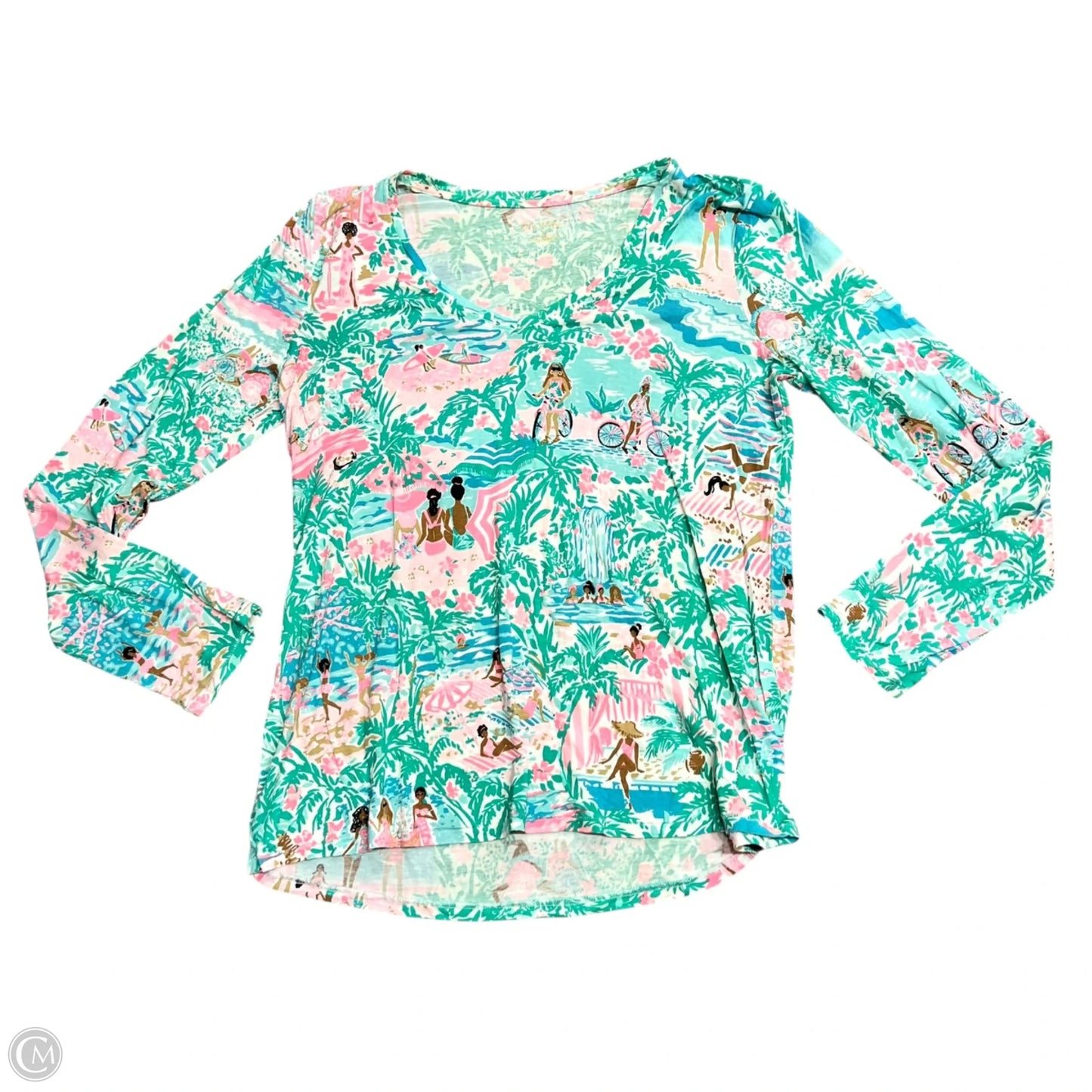 Top Long Sleeve Designer By Lilly Pulitzer In Green & Pink, Size: M