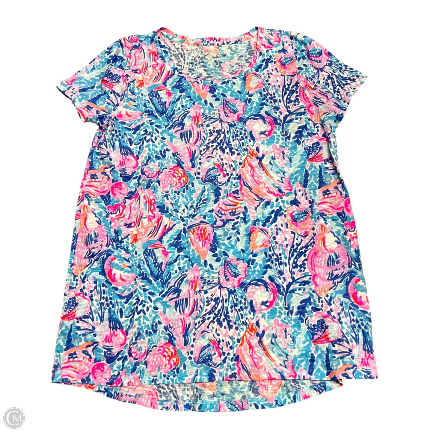 Top Short Sleeve Designer By Lilly Pulitzer In Blue & Pink, Size: Xs