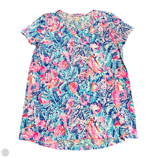 Top Short Sleeve Designer By Lilly Pulitzer In Blue & Pink, Size: Xs
