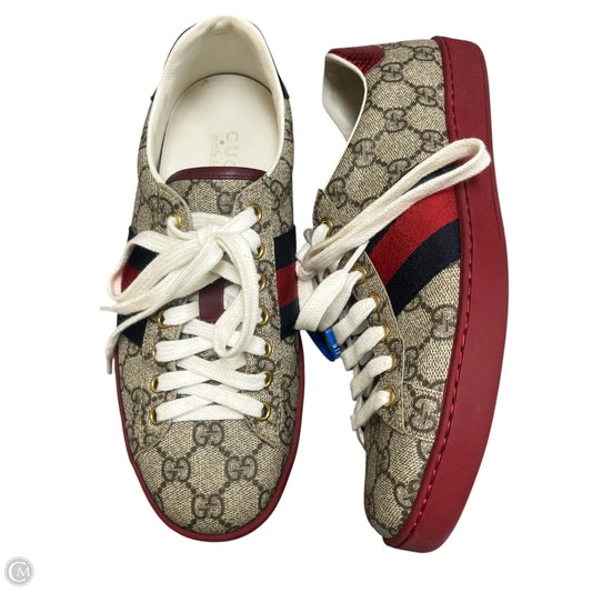 Shoes Luxury Designer By Gucci In Blue & Red, Size: 6.5