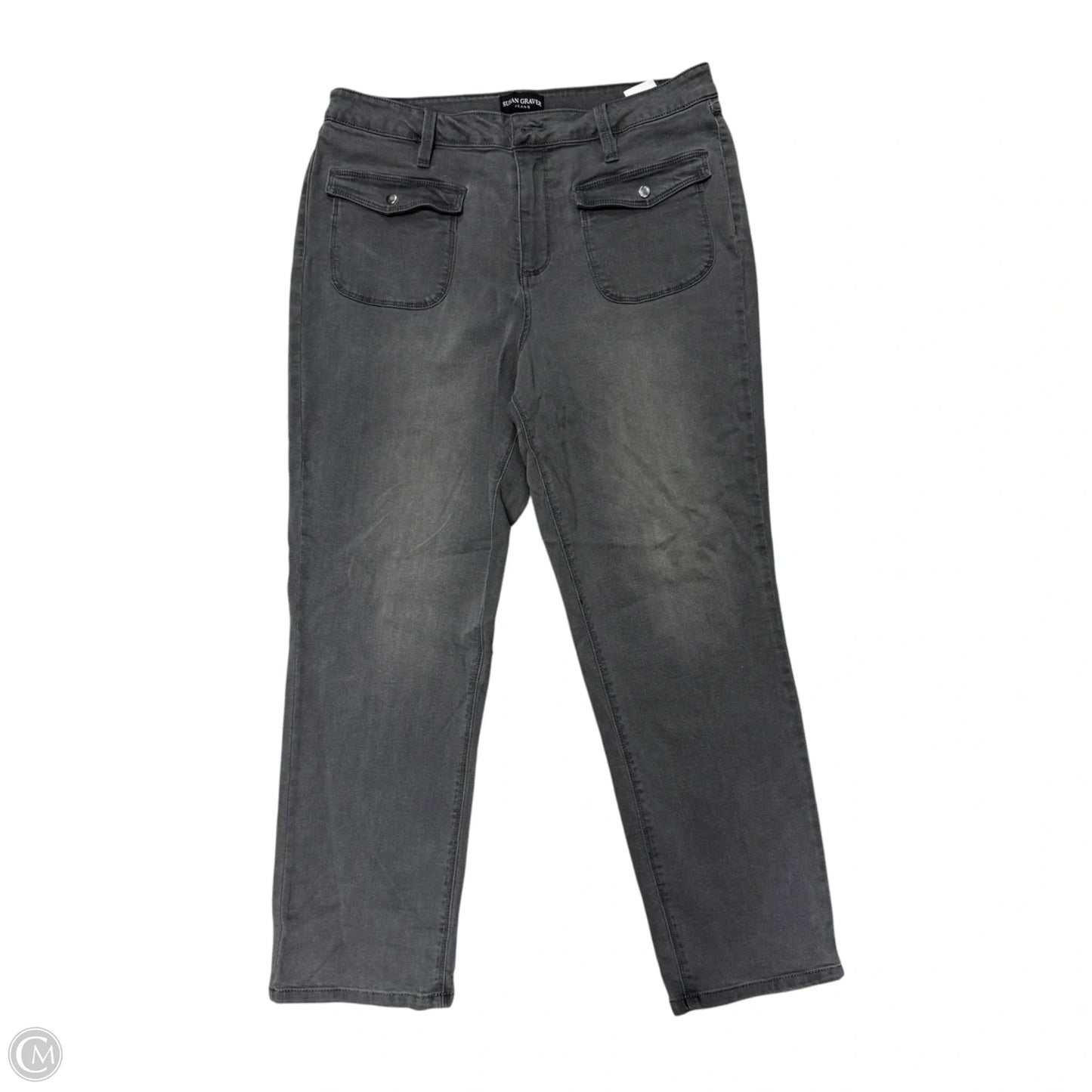 Jeans Straight By Susan Graver In Grey Denim, Size: 14