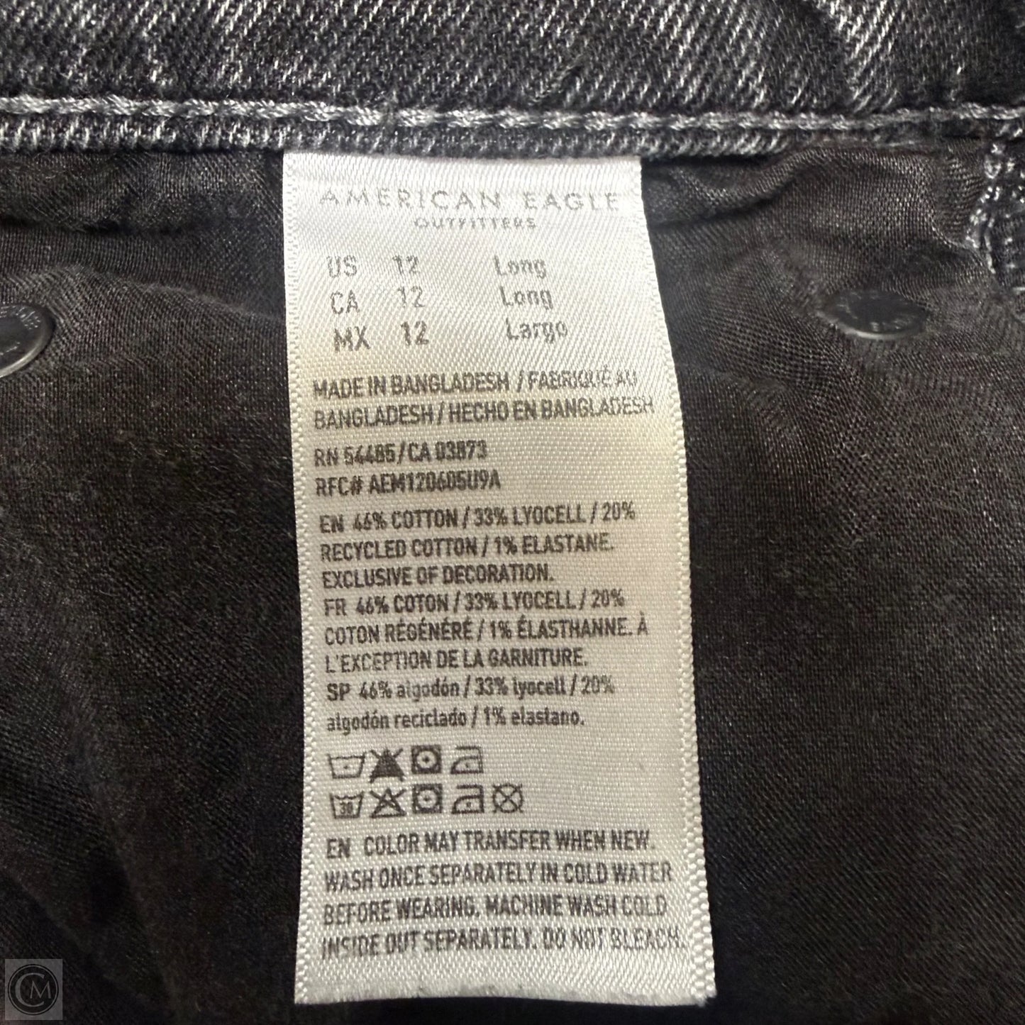 Jeans Wide Leg By American Eagle In Black Denim, Size: 12