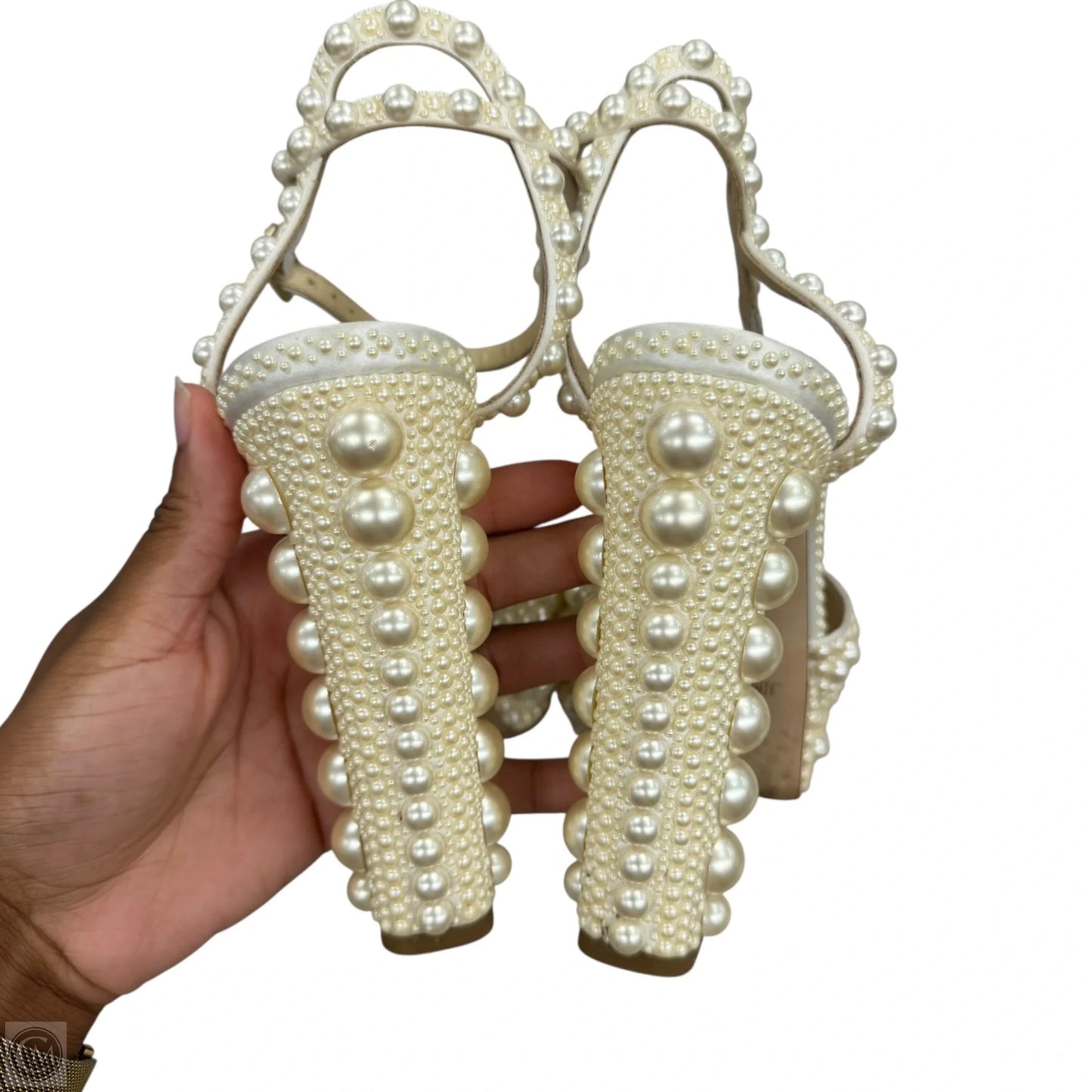 Sandals Luxury Designer By Jimmy Choo In Cream, Size: 8.5