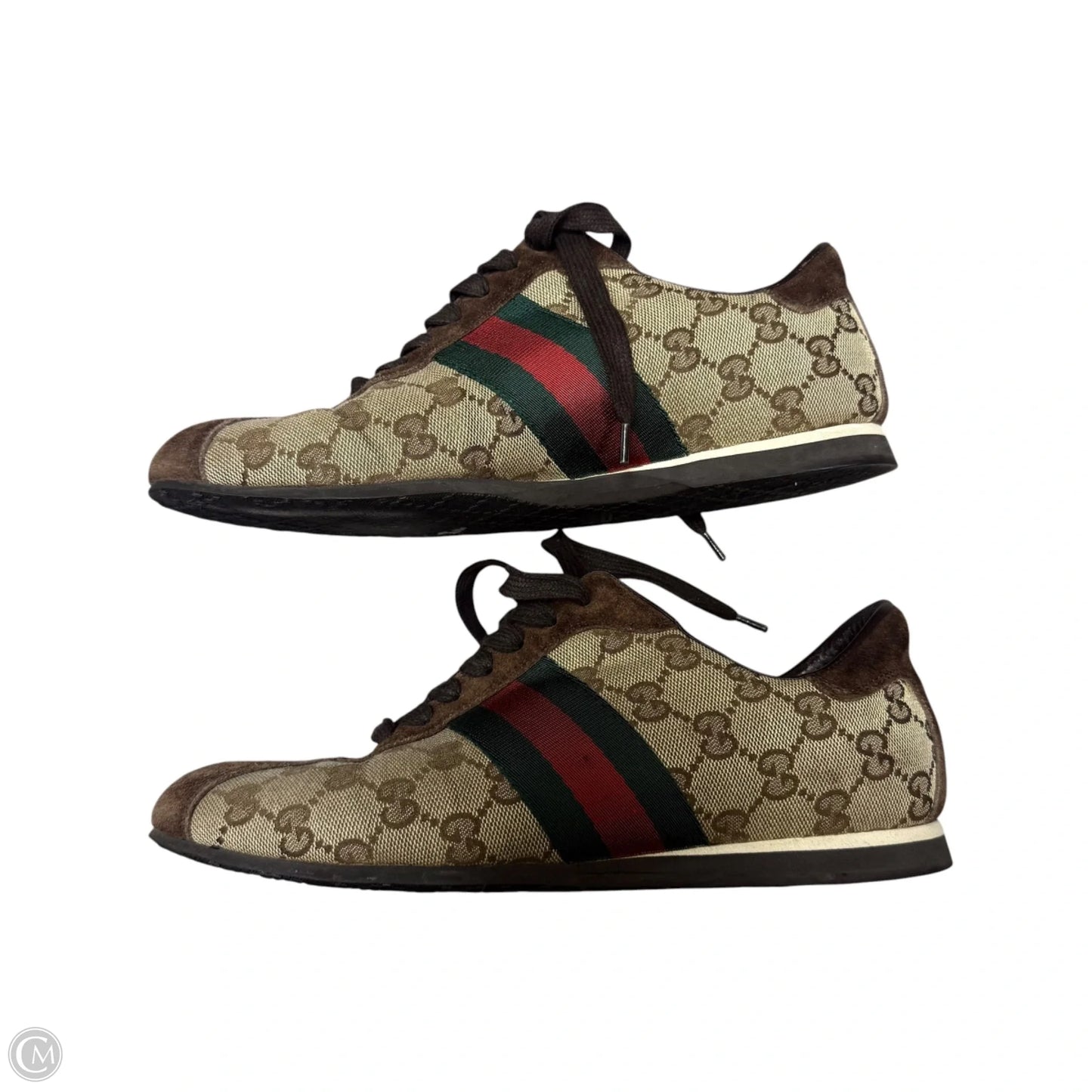 Shoes Luxury Designer By Gucci In Brown & Green, Size: 7