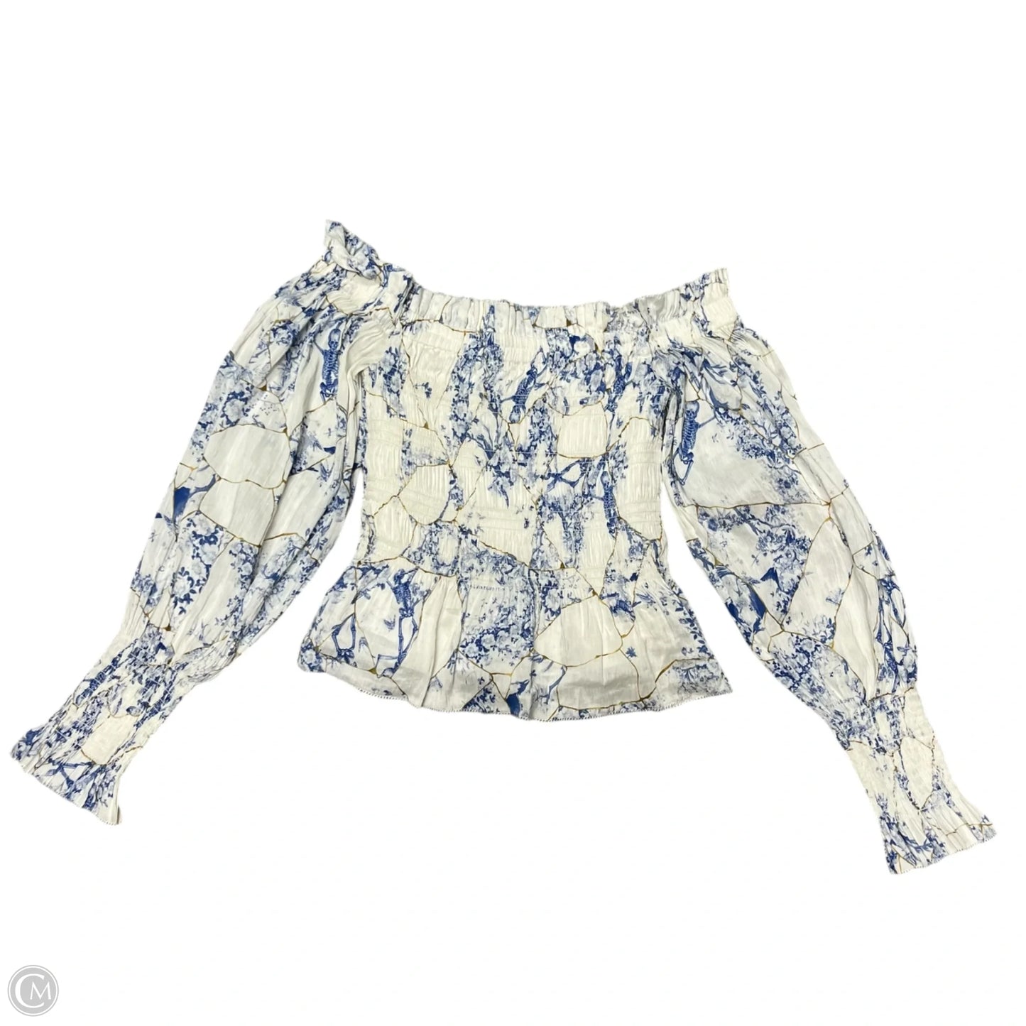 Top Long Sleeve Designer By All Saints In Blue & White, Size: S