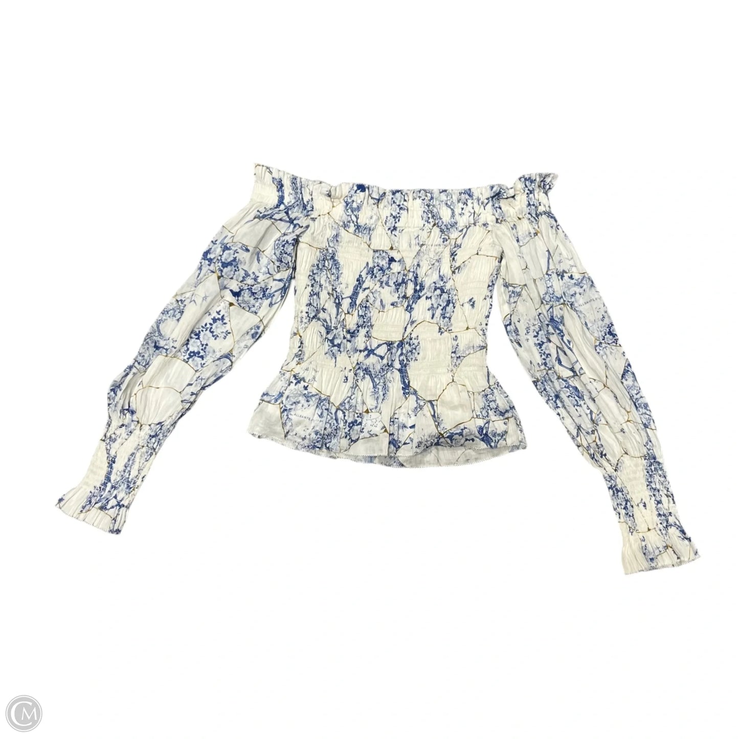 Top Long Sleeve Designer By All Saints In Blue & White, Size: S
