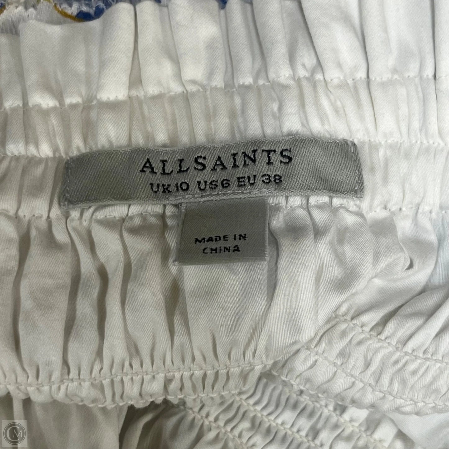 Top Long Sleeve Designer By All Saints In Blue & White, Size: S
