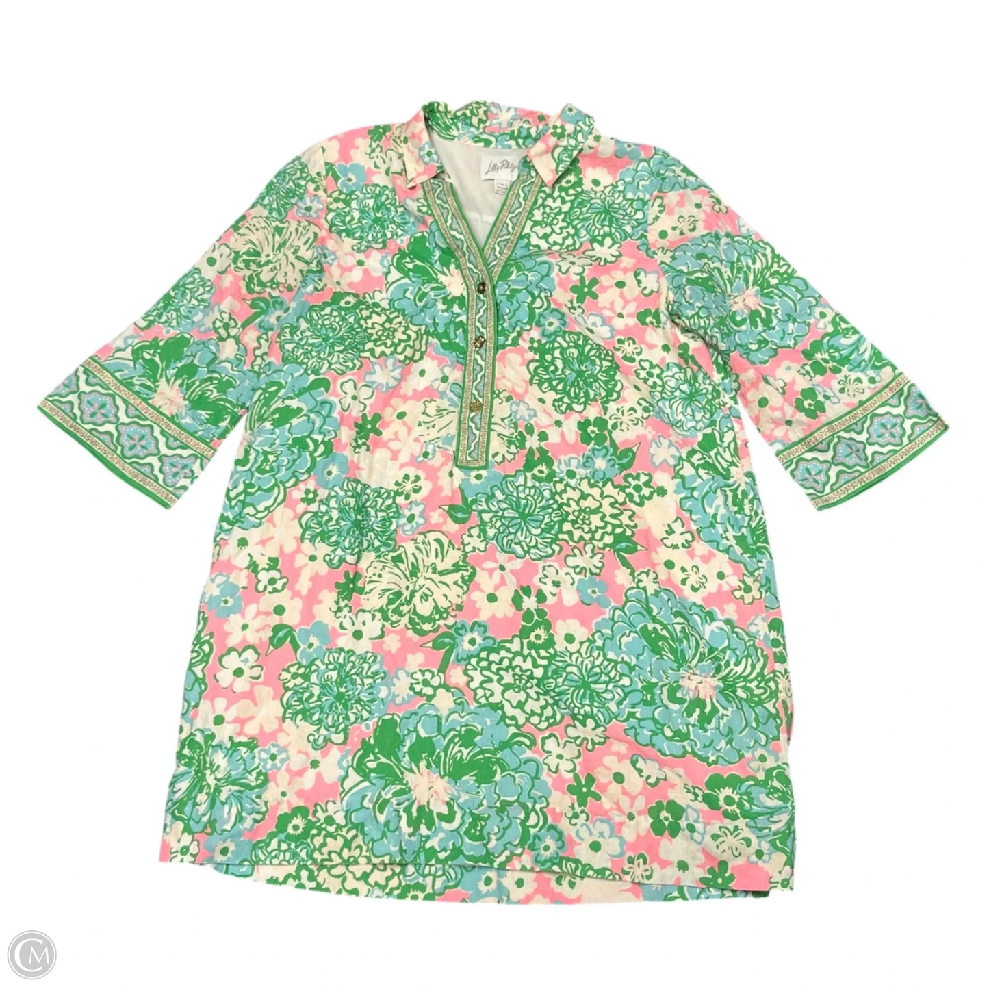 Dress Designer By Lilly Pulitzer In Cream & Green, Size: L