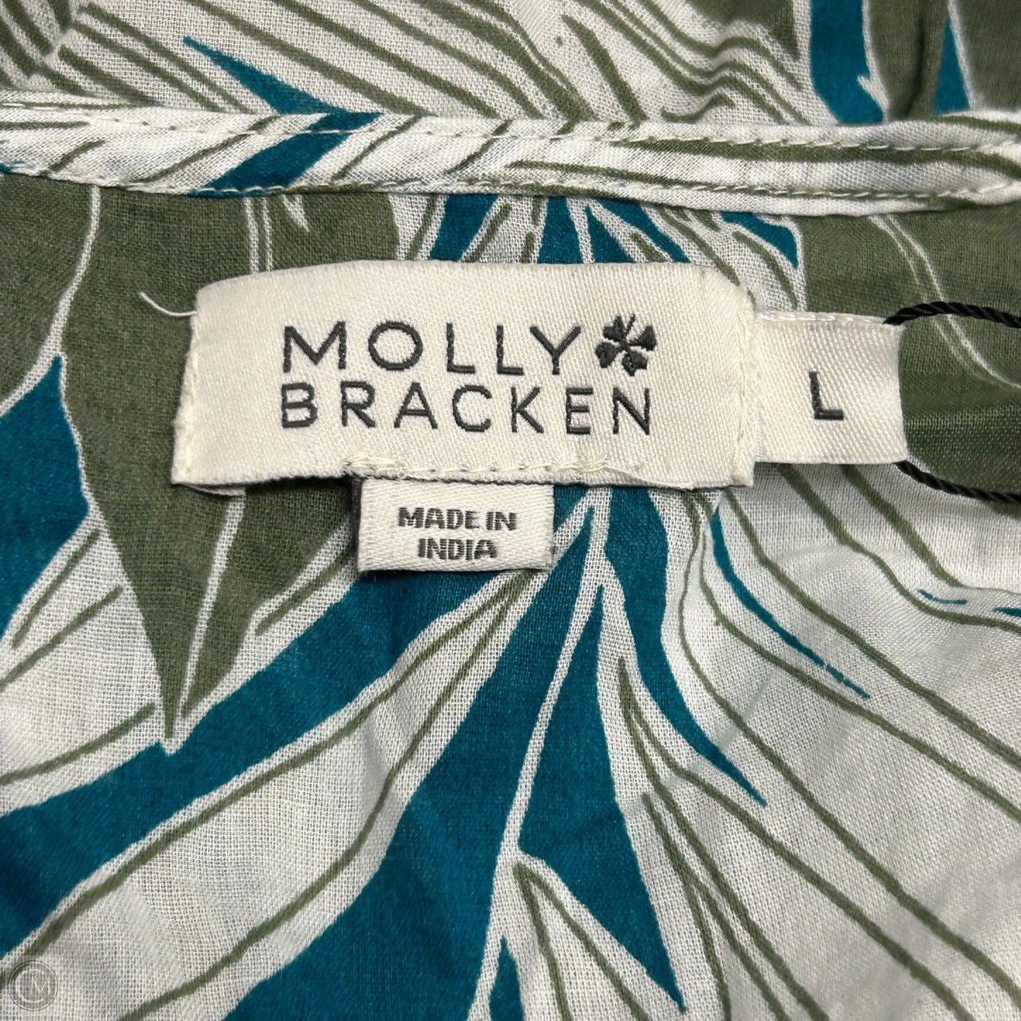 Top 3/4 Sleeve By Molly Bracken In Blue & Green, Size: L
