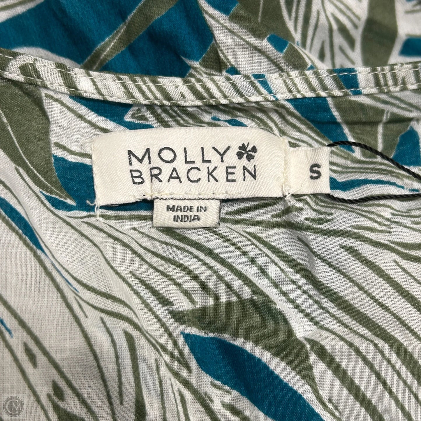 Top 3/4 Sleeve By Molly Bracken In Blue & Green, Size: S