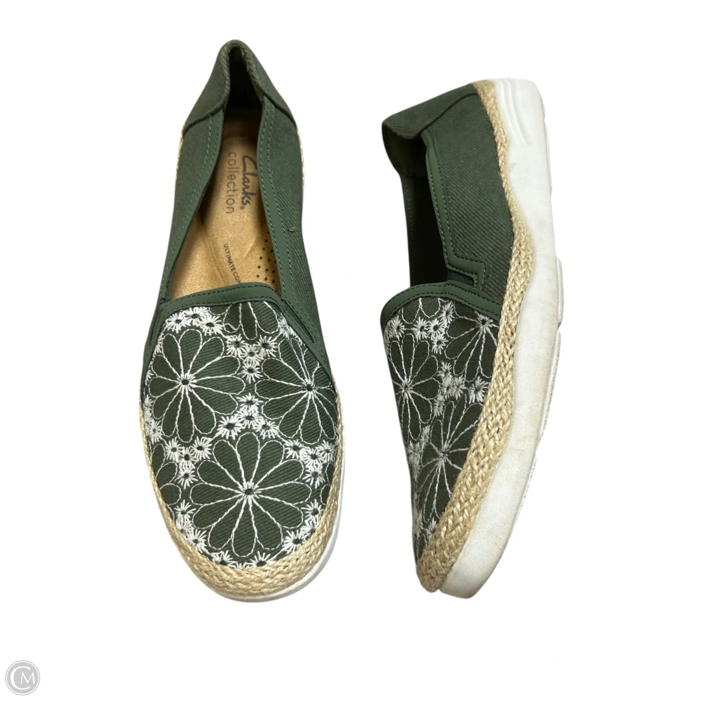 Shoes Flats By Clarks In Green & White, Size: 9