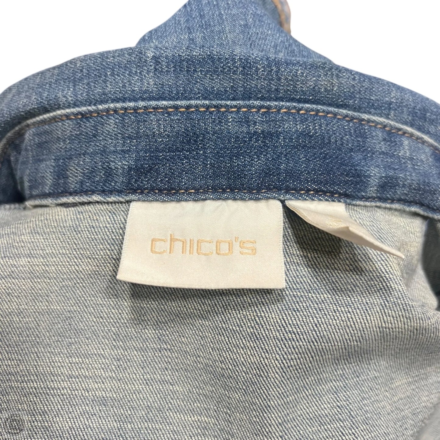 Jacket Denim By Chicos In Blue Denim, Size: Xl