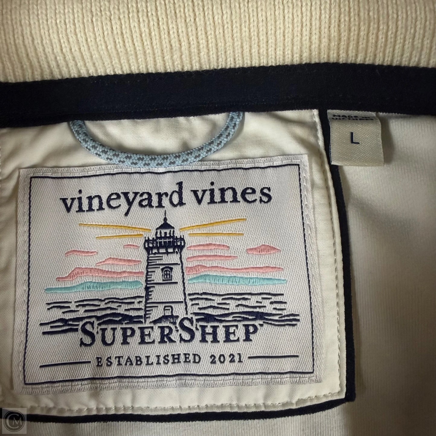 Sweatshirt Collar By Vineyard Vines In Blue & Cream, Size: L