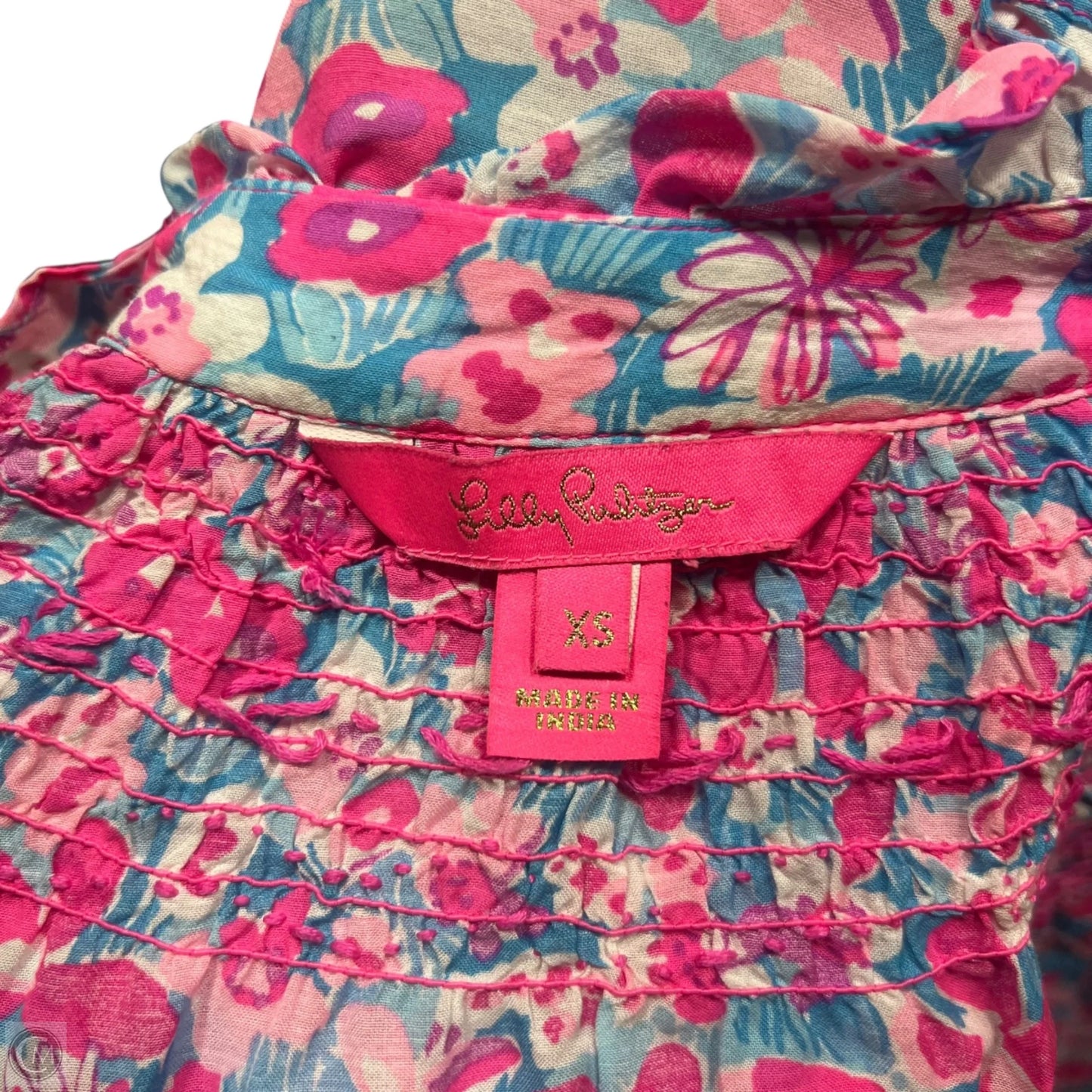 Top Long Sleeve Designer By Lilly Pulitzer In Blue & Pink, Size: Xs