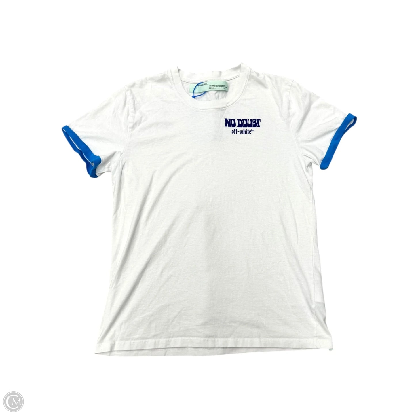 Top Short Sleeve Luxury Designer By Off-white In Blue & White, Size: L