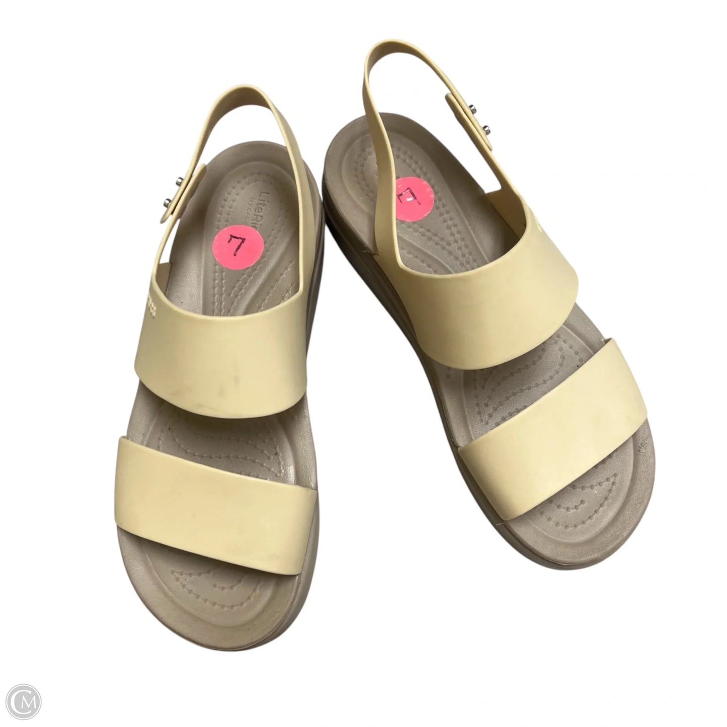Sandals Heels Platform By Crocs In Tan, Size: 7