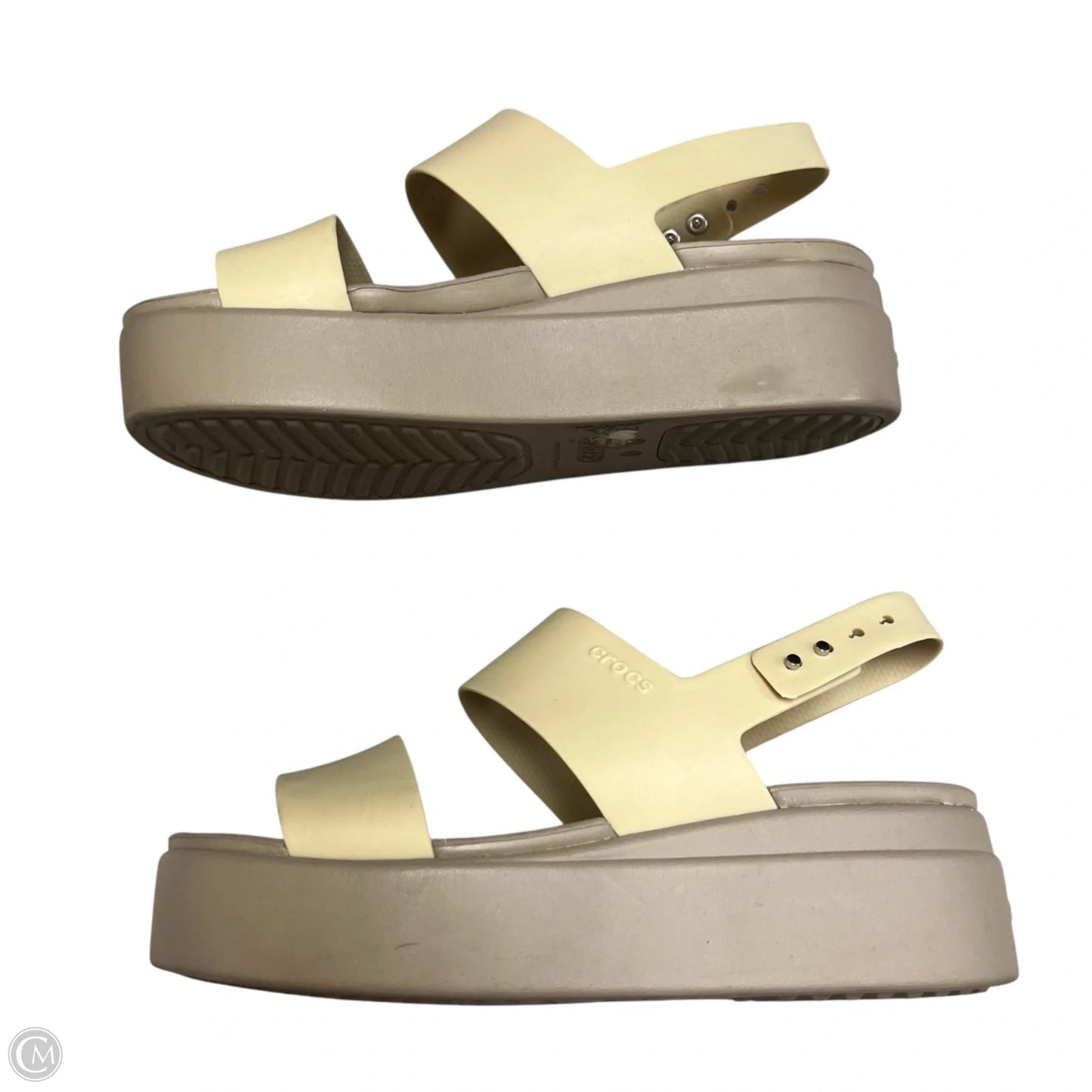 Sandals Heels Platform By Crocs In Tan, Size: 7
