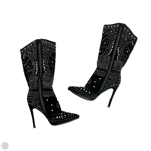 Boots Knee Heels By Lola In Black & Silver, Size: 8.5