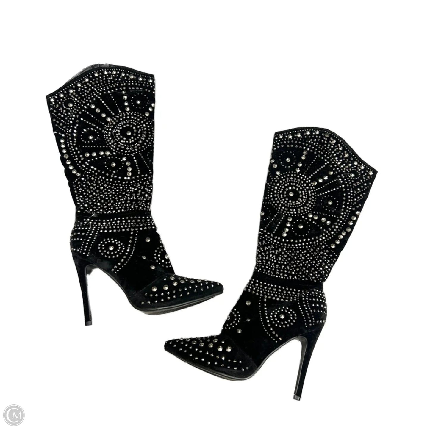Boots Knee Heels By Lola In Black & Silver, Size: 8.5