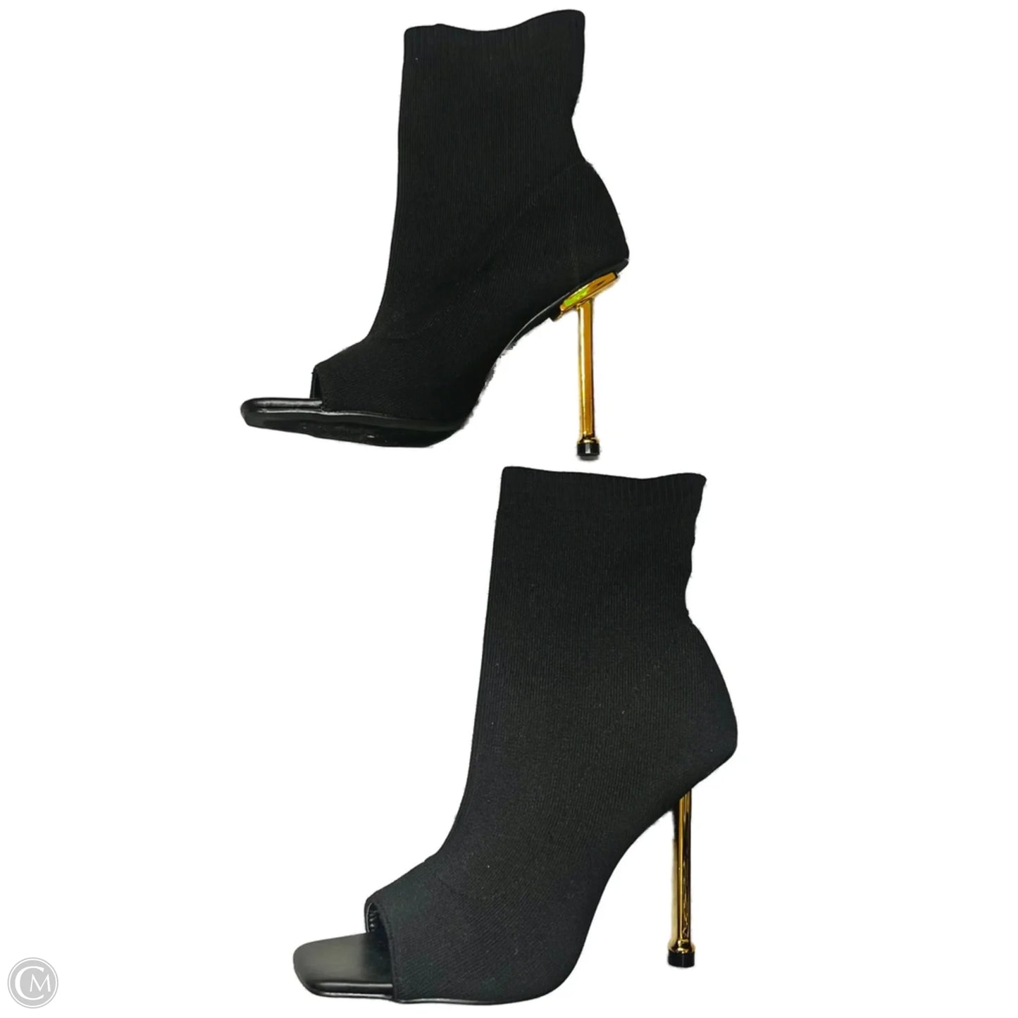Sandals Heels Stiletto By Chase and Chloe In Black & Gold, Size: 8.5