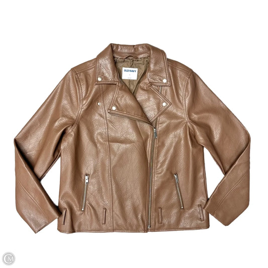 Jacket Moto By Old Navy In Brown & Silver, Size: L