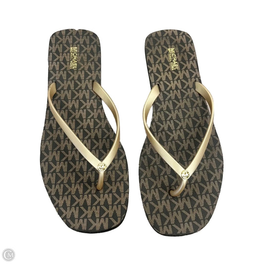 Sandals Flip Flops By Michael By Michael Kors In Brown & Gold, Size: 10